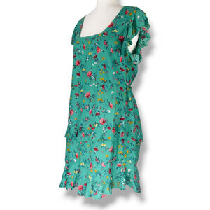 NWT Lottie & Holly Floral Mini Dress L 12 Green Pink Flutter Sleeve Cottagecore